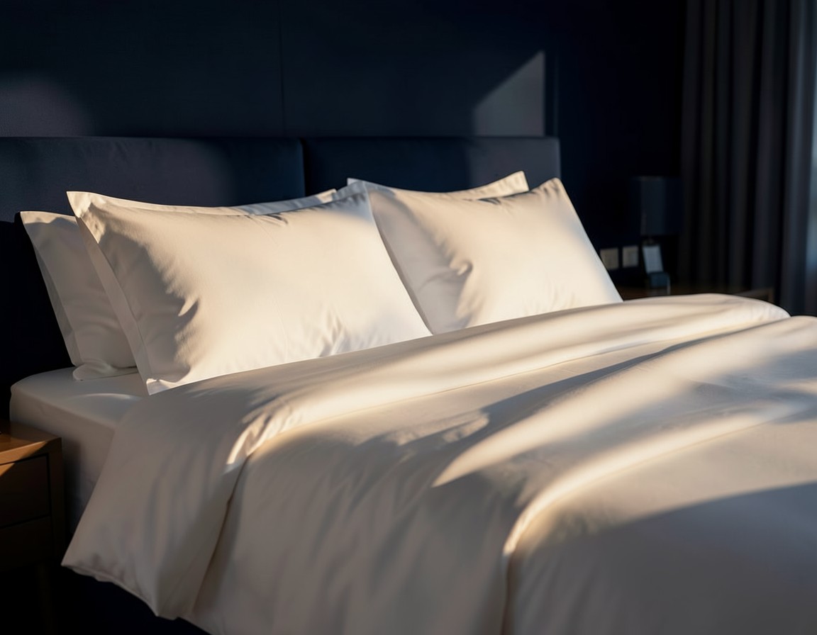 Ropa de cama preparada en un dormitorio cálido